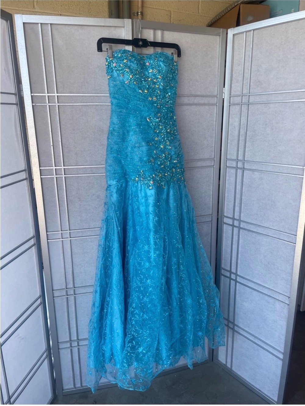 Strapless blue beaded mermaid corset prom dress XS